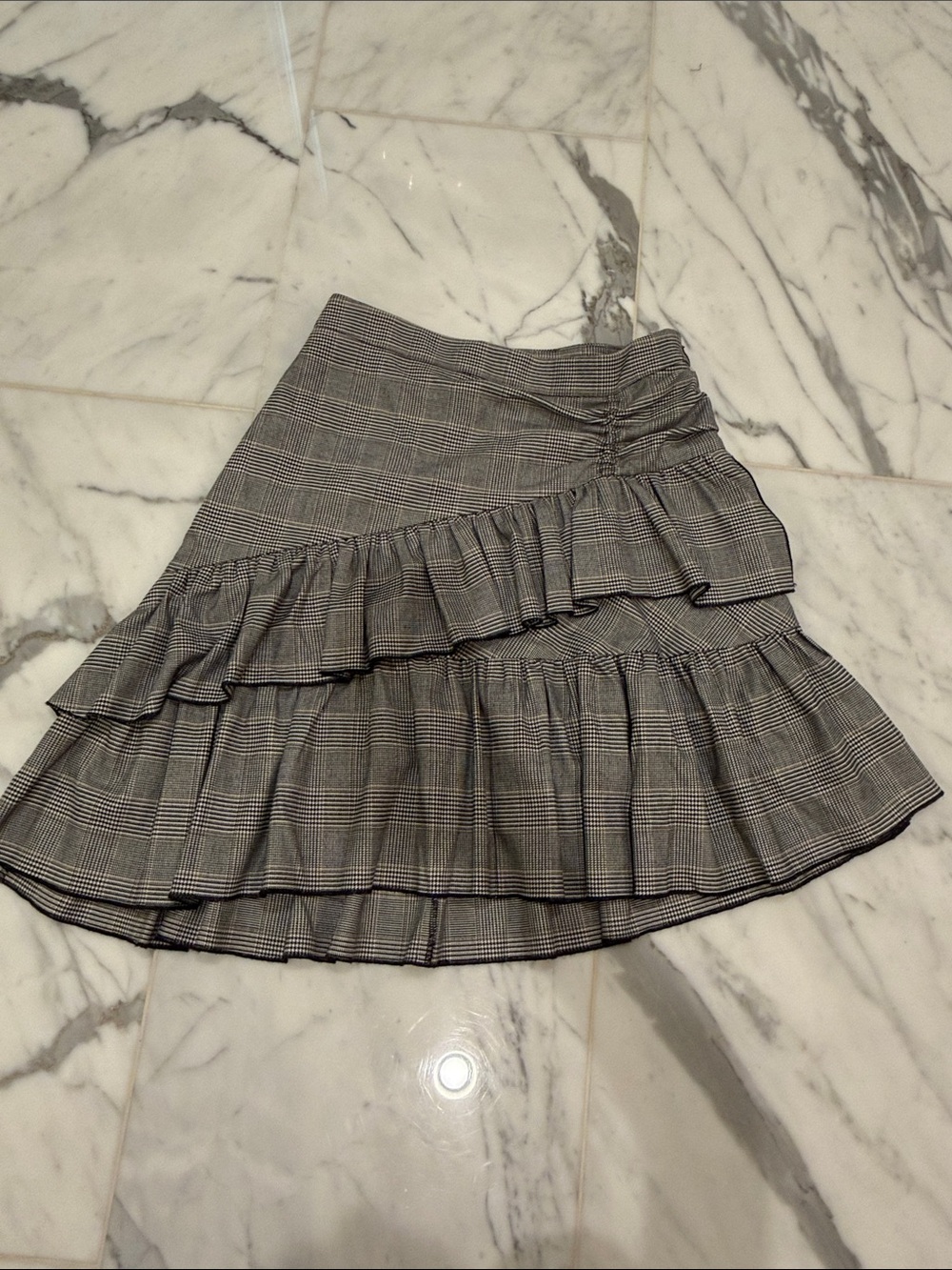 Club Monaco Gray Plaid Tiered Ruffle Mini Skirt